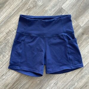 Navy Blue Biker Athletic Shorts with Pockets